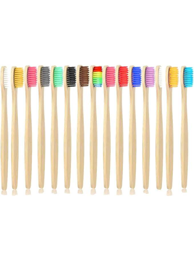 15 Pcs Brosses à Dents à Poils Souples en Bambou, Brosse à Dent de Voyage Écologique Maison zéro déchet