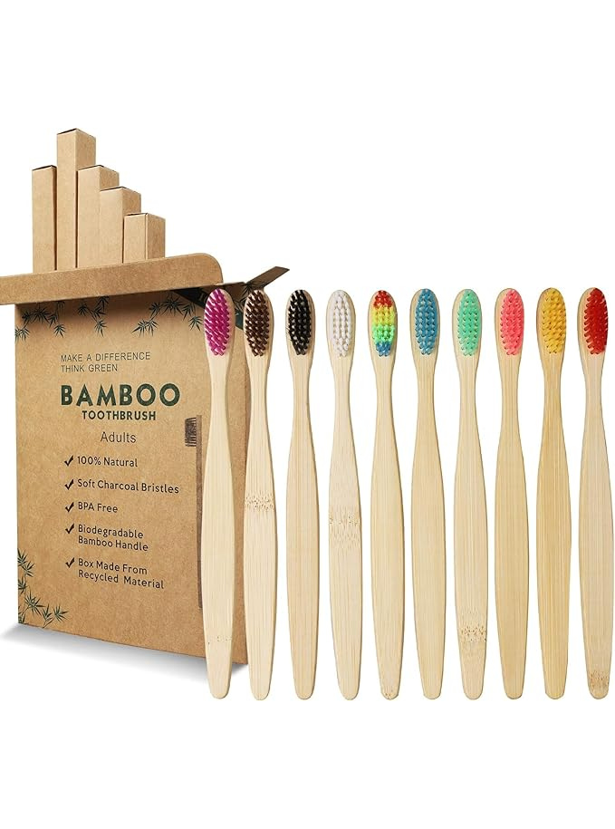 Brosses à Dents en Bambou, Lot de 10 Brosses à Dents Maison zéro déchet