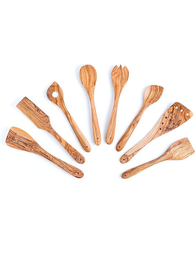 Cuillères de cuisine en bois naturel d'olivier Set de 8 - env. 30 cm - fait main - Maison zéro déchet