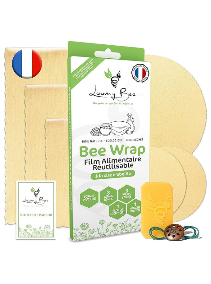 Emballage Cire d'abeille Réutilisable - Lot de 6 - Film Alimentaire - Maison zéro déchet
