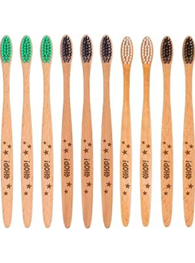 Lot de 10 Brosses à Dents en Bois Français Poils Medium Maison zéro déchet