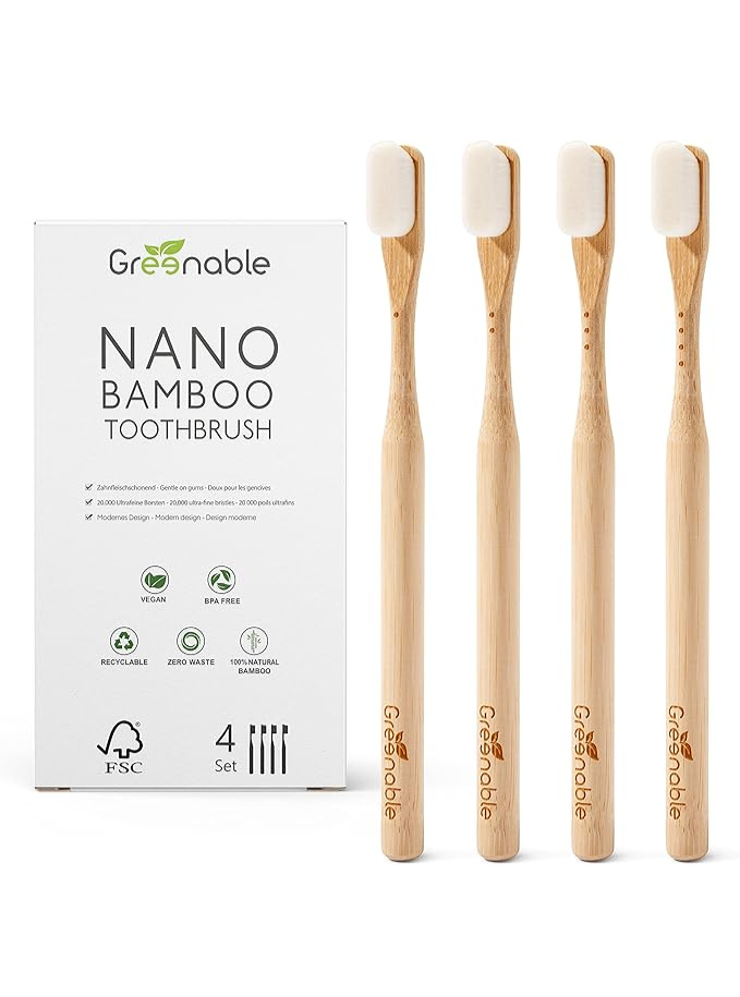 Nano Lot de 4 brosses à dents en bambou – 20 000 poils extra doux Maison zéro déchet