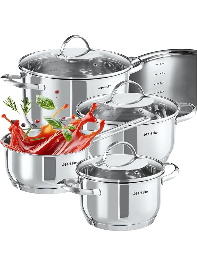Set de casserole Inox Batterie de cuisine inox Casseroles & couvercle casserole 7 pcs. Maison zéro déchet