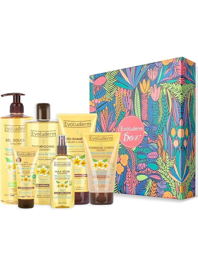 EVOLUDERM - Coffret Cadeau Bain Femme Corps & Cheveux au Monoï Maison zéro déchet
