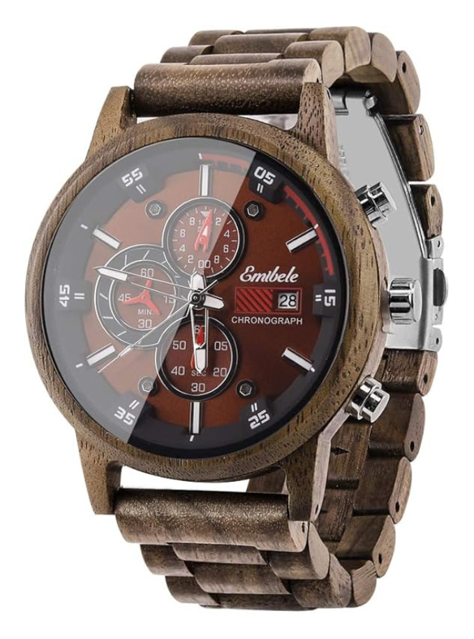 Emibele Montre en Bois pour Homme, Montre de Mode à Quartz Maison zéro déchet