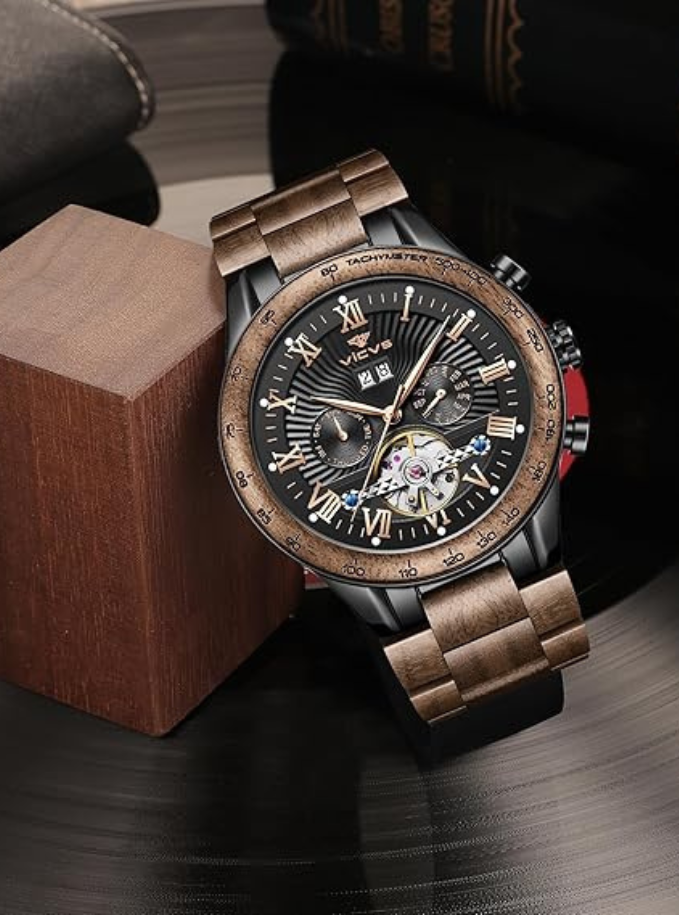 Montre Automatique Noyer Naturel Bracelet Sport Maison zéro déchet