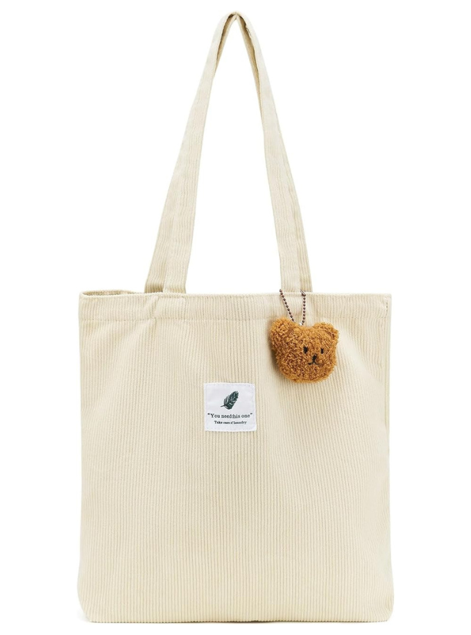 QIUTIMIY Tote Bag Sac en Velours Côtelé Bandouliere Cabas Maison zéro déchet